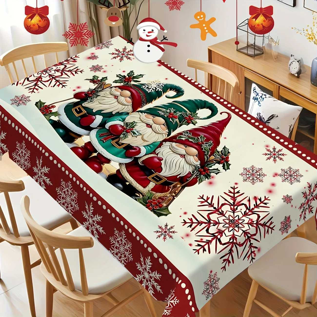 Merry Christmas Gnes Snowflakes Tablecloth for Table Decor Winter Xmas Berries Kitchen Dining Table Cloth Navidad Decorations H251110-image-1083977143