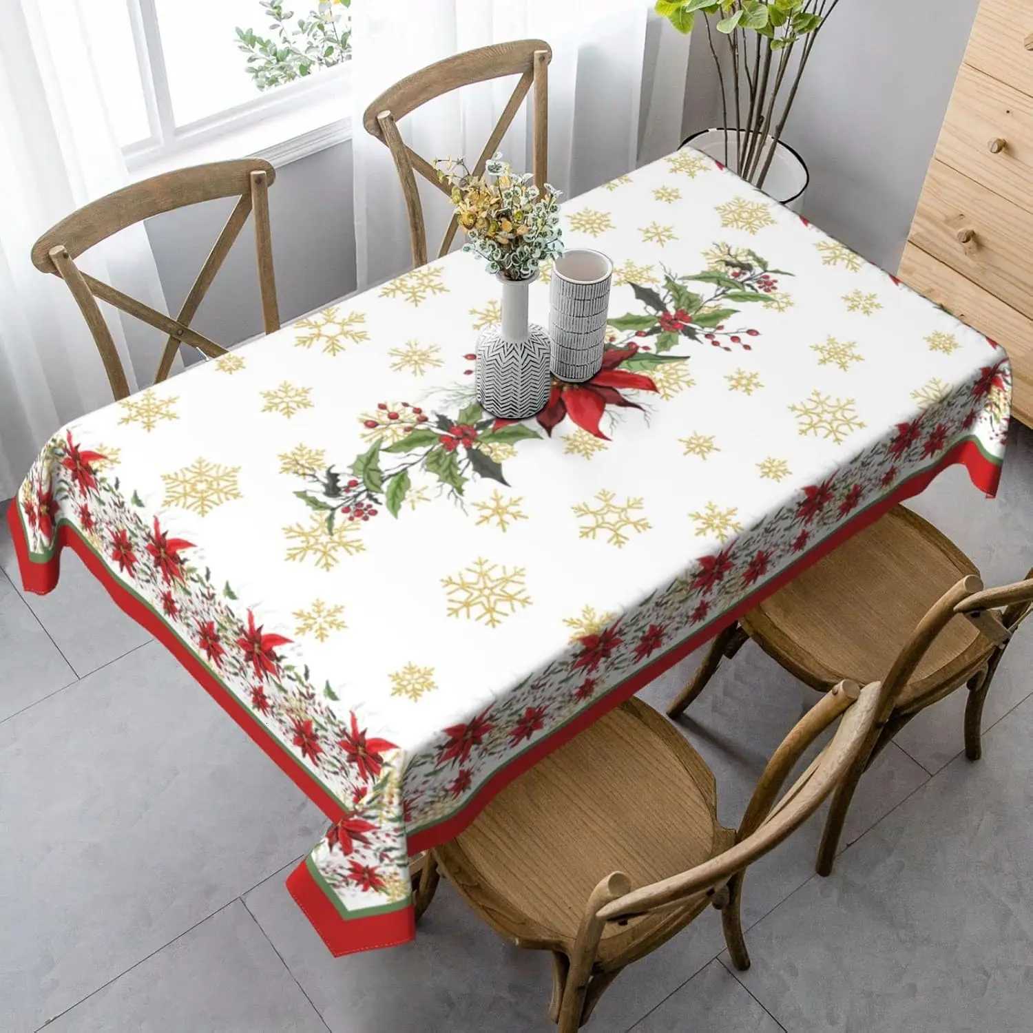 Christmas Flower Waterproof Rectangle Tablecloth Ro Decor Reusable Tablecloth for Table Wedding Decoration Party Supplies H251110-image-1083976975