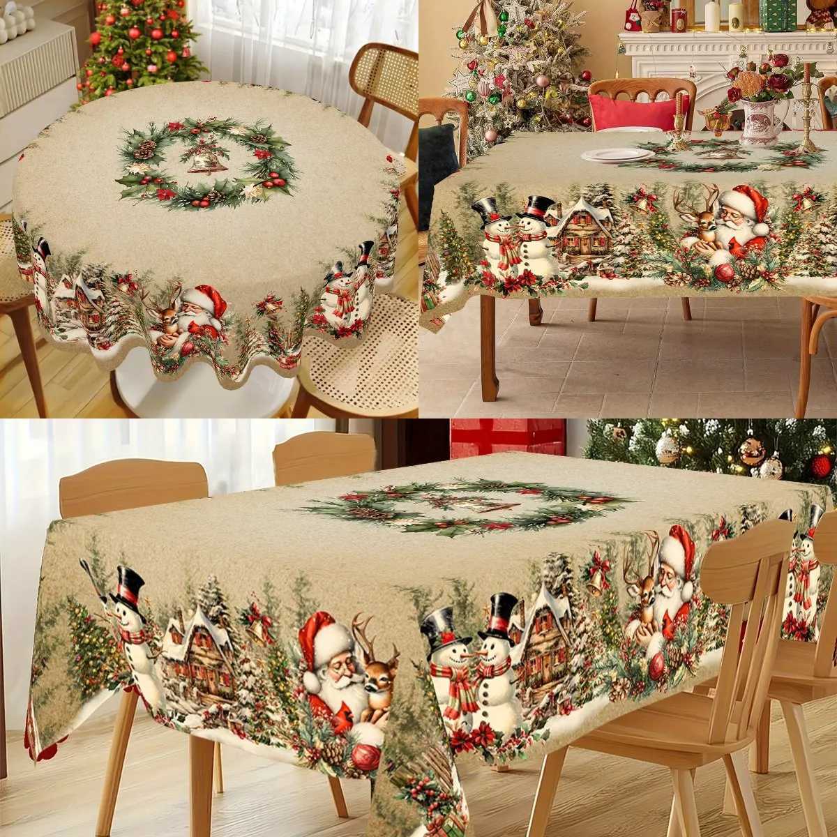 Vintage Christmas Tablecloth Snowman Elk Table Cover Christmas Decorations for He 2025 Xmas Gifts Navidad Noel New Year 2026 H251110-image-1083975490