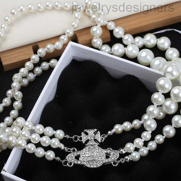Pendant Necklaces Designer Jewelry New Western Empress Dowager Earnail Viviennen West Wood Bracelet Saturn Set Art Pearl Black Sier D50