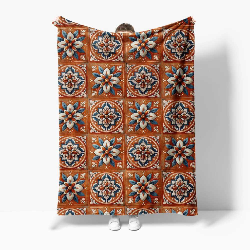 Floral Ceramic Tile Pattern Throw Blanket Sofa Bed Cover Decorative Throw Rug for Home DecorW251107-image-1083903840