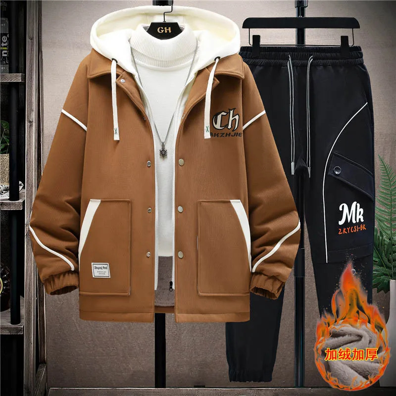 Winter Thicken Warm Tracksuit Set Men Fashion Clothing Sportswear Wool Liner Jacket Pants Two Piece Fleece Lined Sets 251107 55