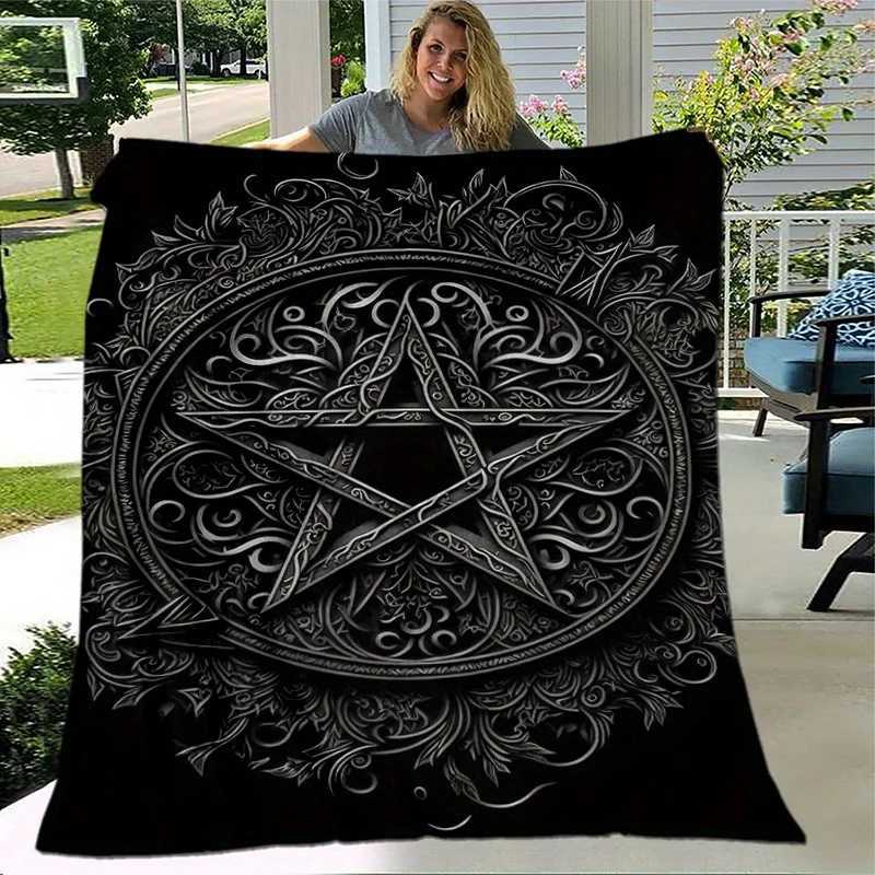 Gothic Pentagram Blanket Intricate BW Design for Home Office Outdoors Unique Gift Cozy All YearW251107-image-1083904163