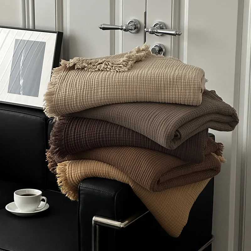 New Blanket 100 Cotton Sofa Towel Tassels Blankets Linen Solid Color Shawl Manta Plaid Blankets Four Layer Gauze Fringe BlanketW251107-image-1083909318