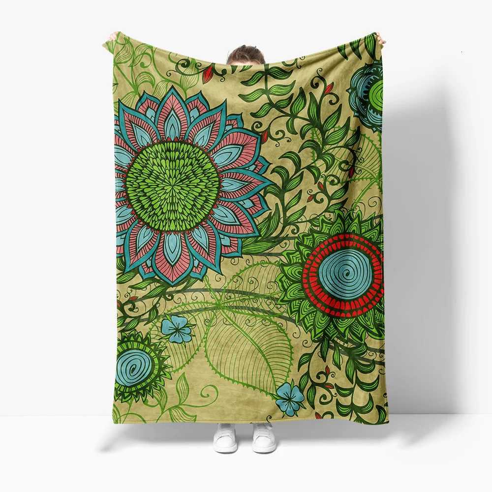 Boho Mandala Floral Print Blanket Psychedelic Paisley Throw Blanket Decorative Cotton Bedspread Festival BlanketW251107-image-1083904881