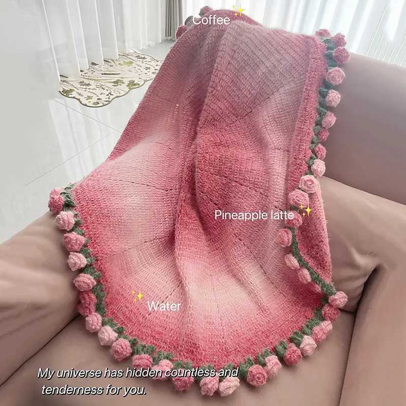 Hand Woven Blanket Crochet Rose Blanket Decorative Sofa Cover Christmas New Year Birthday Gifts for Girls Women Knitted TapestryW251107-image-1083906449