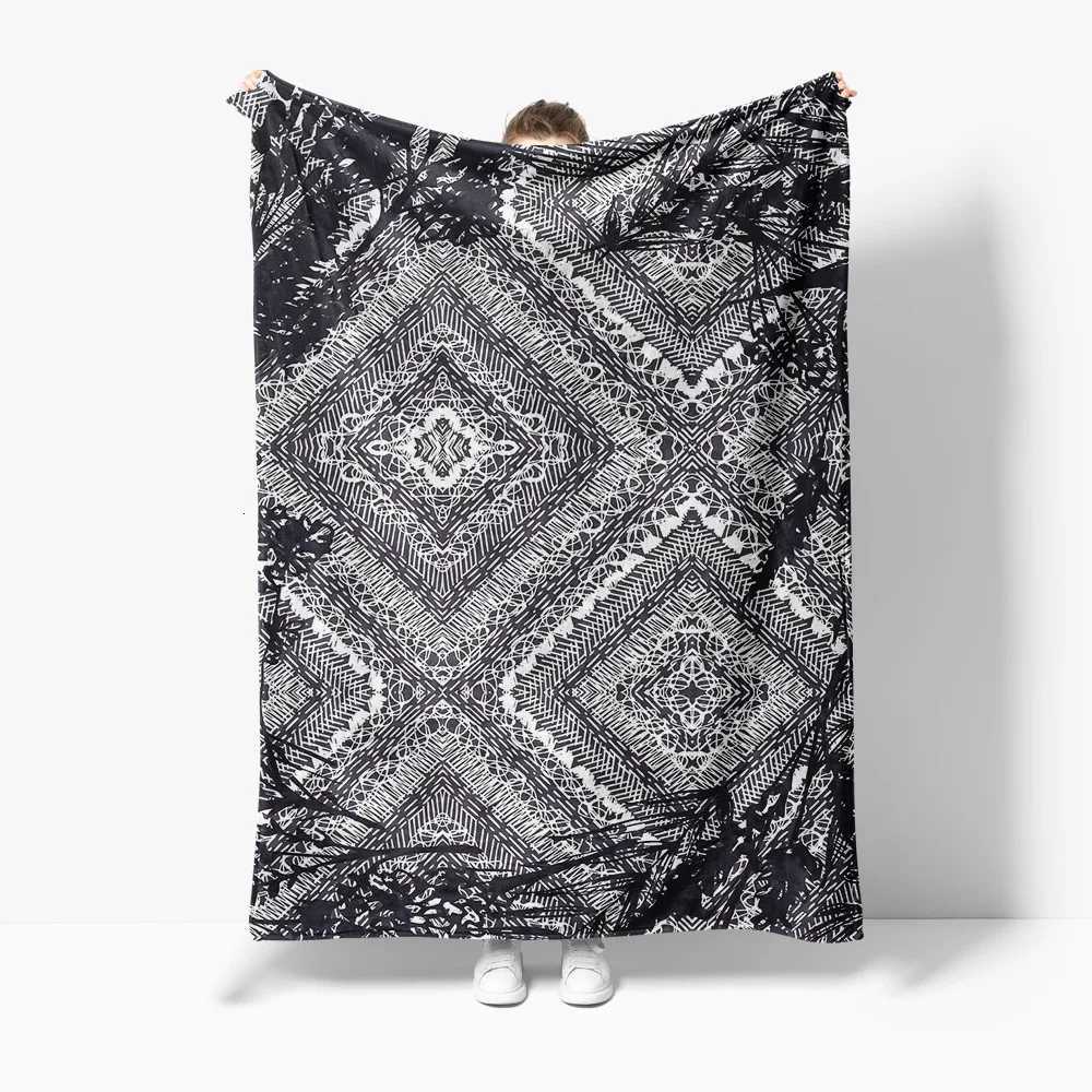 Black Geometric Pattern Throw Blanket Soft Fleece Microfiber Bed Sofa Decorative Blanket GiftW251107-image-1083907566
