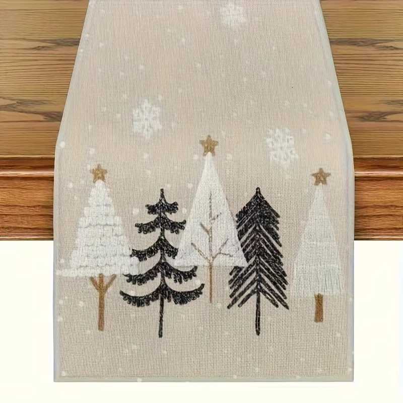 1pc Christmas Tree Themed Table Runner Beige Nordic Festive Pattern Chic He Accent Gift for Christmas Perfect for Holiday H251110-image-1083975592