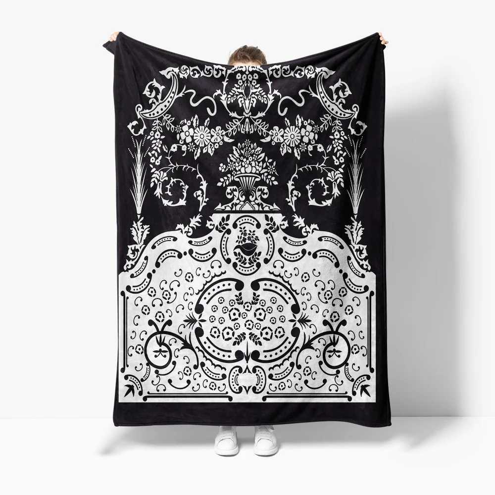 Black Floral Pattern Throw Blanket Sofa Bed Bedding Decorative Throw Blanket for Couch Living Room BedroomW251107-image-1083907057