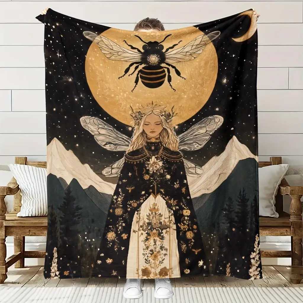 1pc Scandinavian Style Luxury Flannel Blanket - Heavyweight 280gsm Soft Bedspread/Throw - Dark Blue Black Golden Beige WhiteW251107-image-1083905764