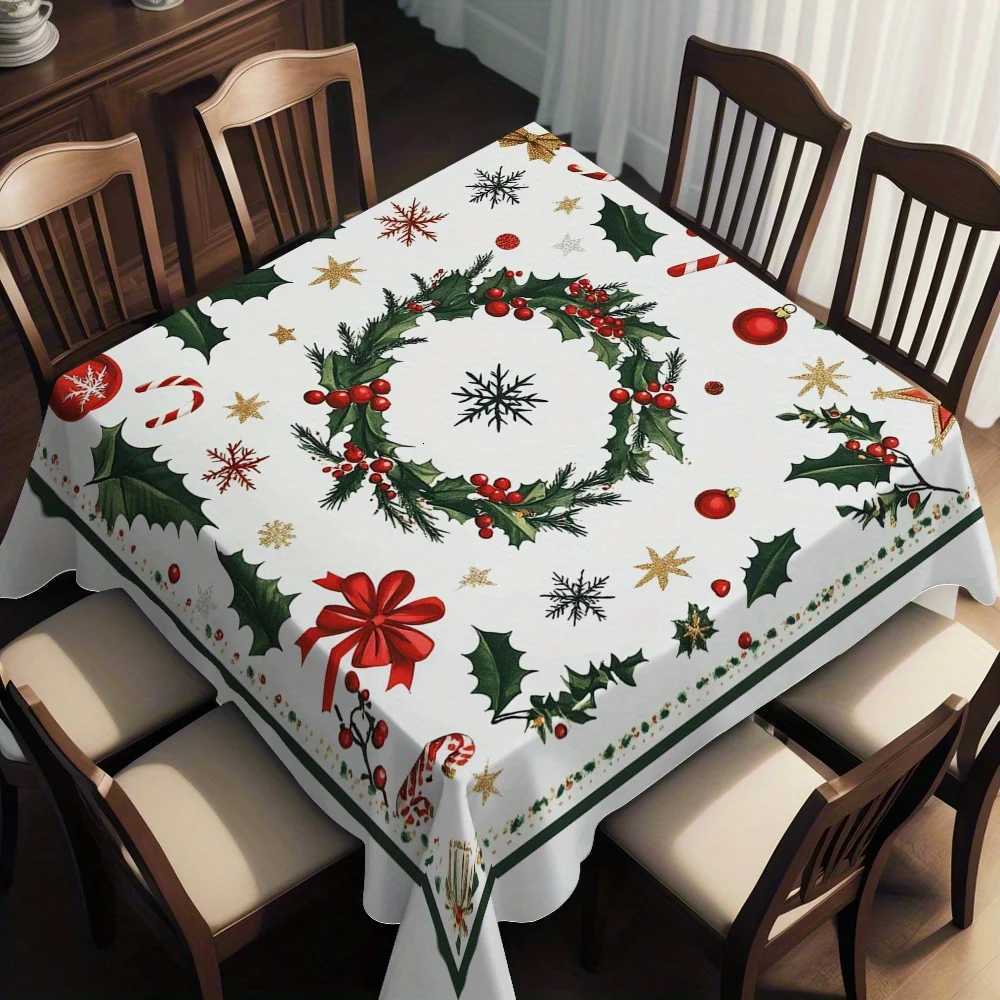 Christmas Poinsettia Holly Snowflake Waterproof Tablecloth Table Decor Winter Xmas Kitchen Table Runner Christmas Decorations H251110-image-1083976667