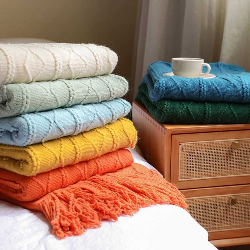 Blanket Soft Throw Blanket On Sofa Bed Plaids Adult Home Textile Solid Color Blanket Travel Blanket Throw Chunky Knit ThrowW251107-image-1083908352