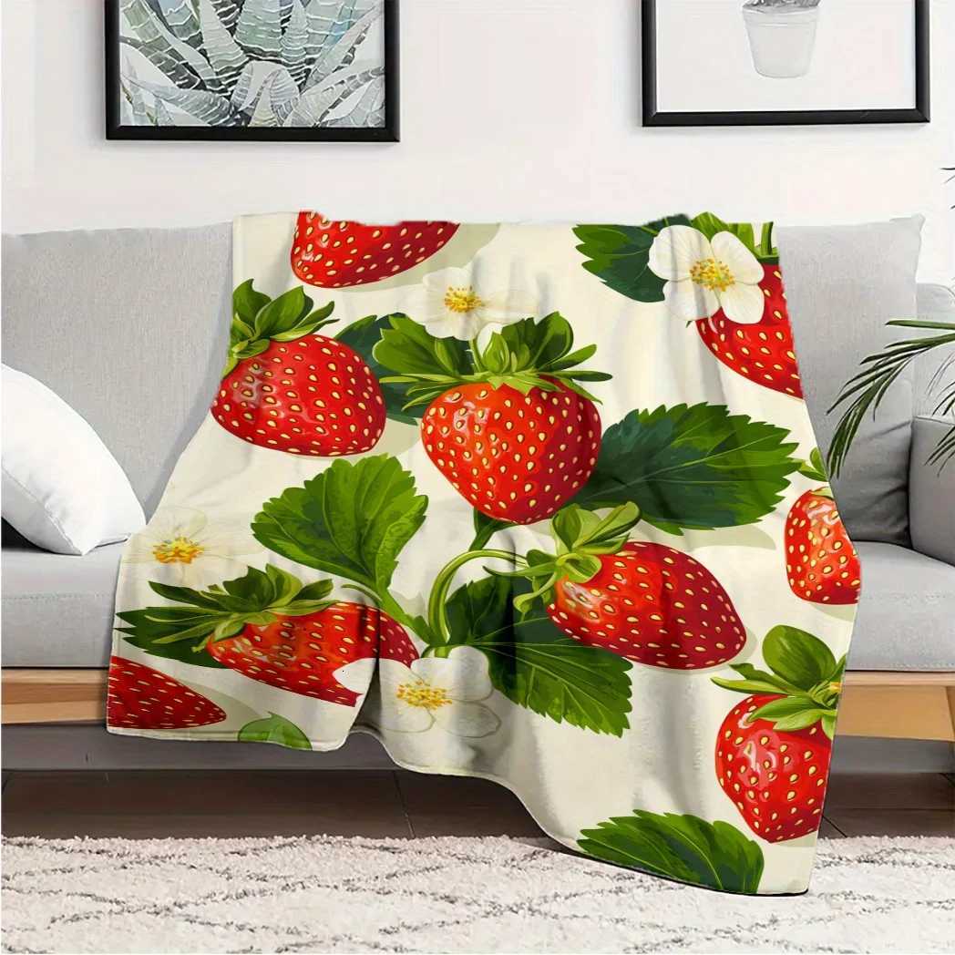 Storage Chunky Knit Polyester Throw Blanket with Strawberry and Floral Pattern Soft Cozy All-Season Blanket for Office SofaW251107-image-1083902908