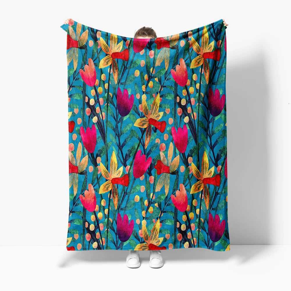 Vibrant Floral Pattern Fleece Blanket Soft Cozy Throw Blanket for Women Girls Decorative Bed Sofa Cushion GiftW251107-image-1083903473