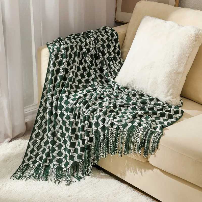 Textile City Ins Cashmere Imitation Wool Warm Knit Blanket Pashmina Geometric Pattern Jacquard Blanket for Bedroom 130x200W251107-image-1083909389
