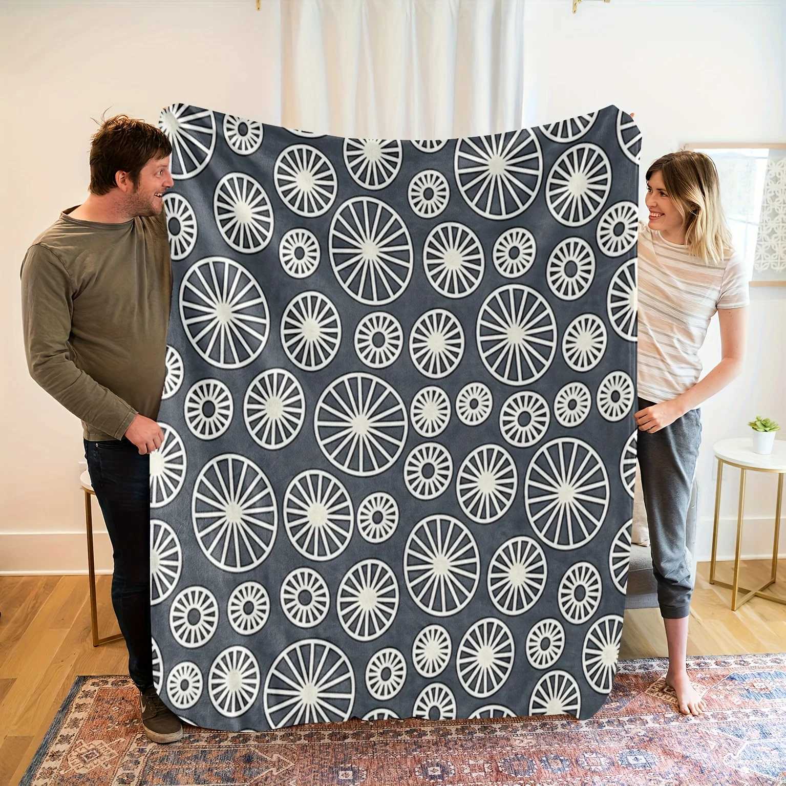 Cozy Contemporary Circular Pattern Flannel Throw Blanket - Soft Breathable Polyester Machine Washable All-Season GiftW251107-image-1083906930
