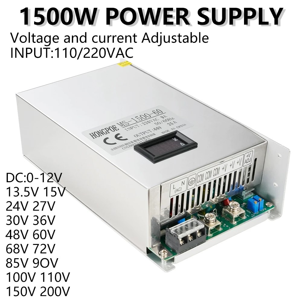 1500W Digital Display Adjustable Power Supply 0-12V 15V 24V 36V 48V 60V 72V 85V 90V 110V 150V 200V 220V Ac To Dc Smps-image-1109296014