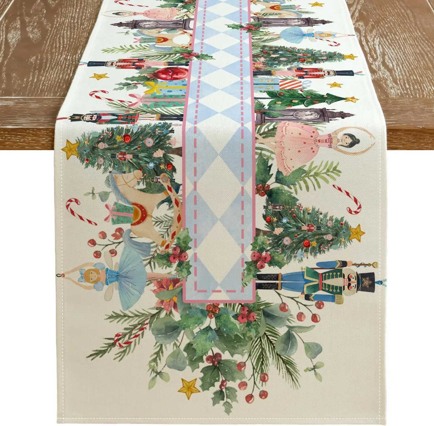 Christmas Nutcracker Xmas Tree Linen Table Runner Party Decor Reusable Winter Kitchen Dining Table Runner Christmas Decorations H251110-image-1083975495