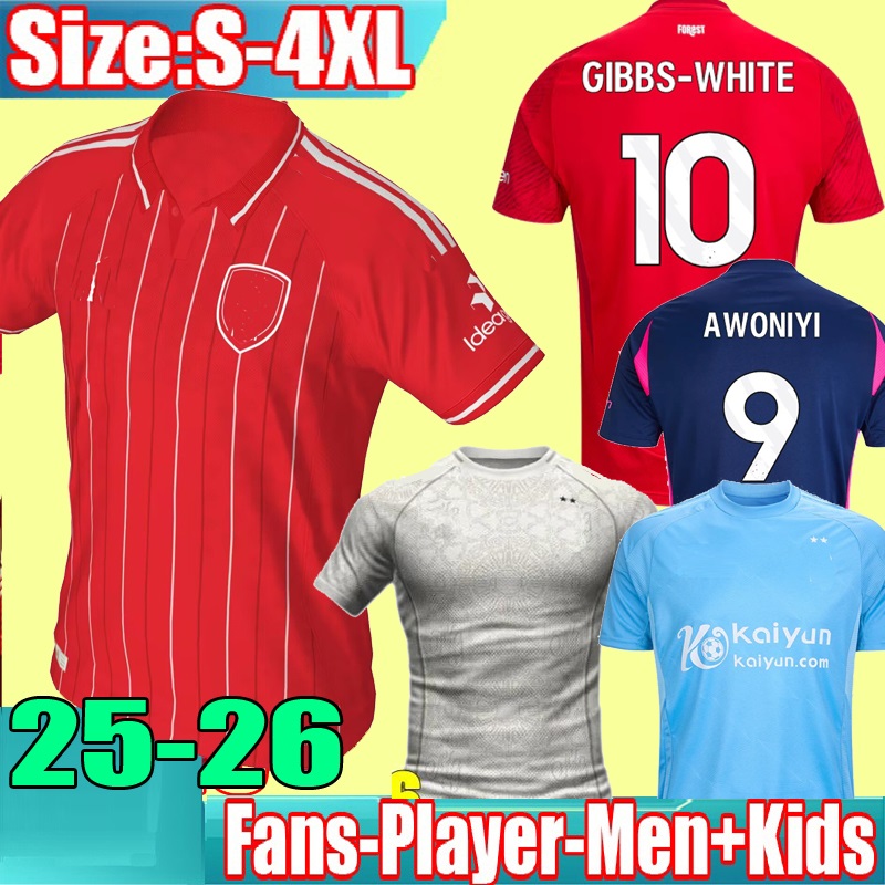S-4XL 24 25 26 NottinghamS Soccer Jerseys Forest AWONIYI 2025 2026 WOOD GIBBS-WHITE Johnson Elanga home away football shirt men Kids kit