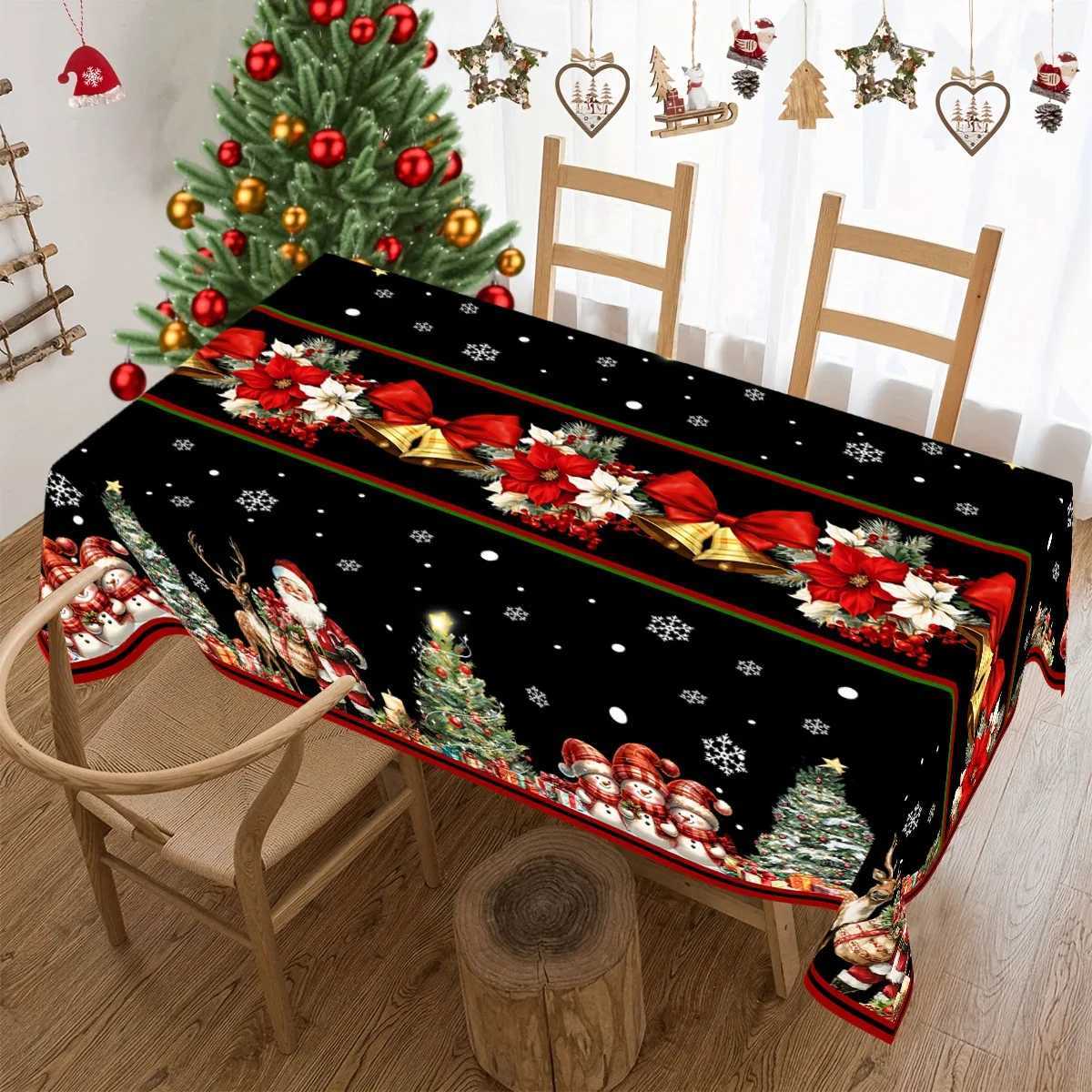 Black Christmas Santa Claus Tablecloth Merry Cristmas Decoration for He 2025 Winter Holiday Kitchen Dining Table Decor Navidad H251110-image-1083976394