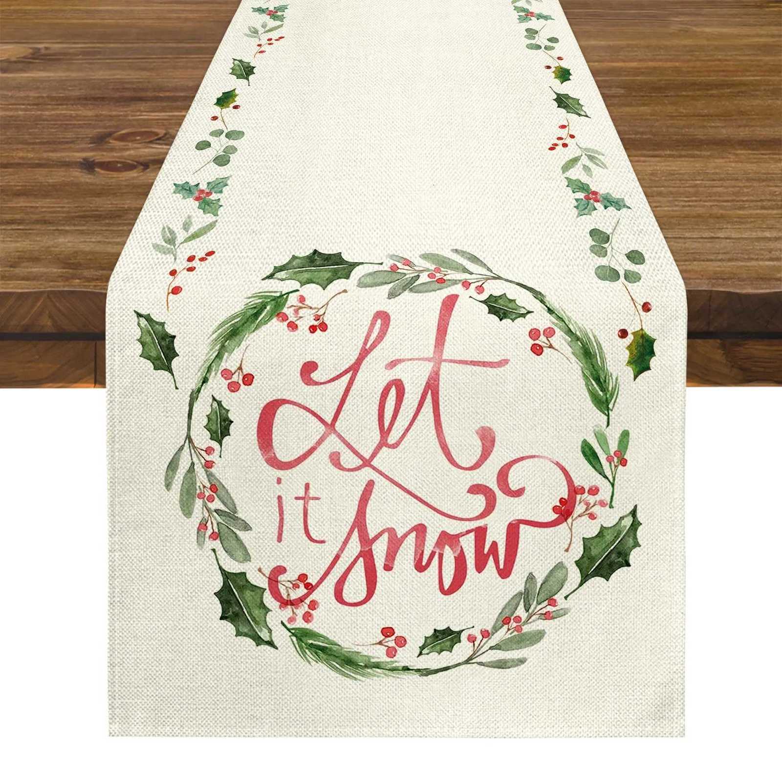 Let It Snow Christmas Table Runner - Snow Wreath Prints for Cozy Winter Decor Festive Snow Table Runner for Holiday Tables H251110-image-1083976978
