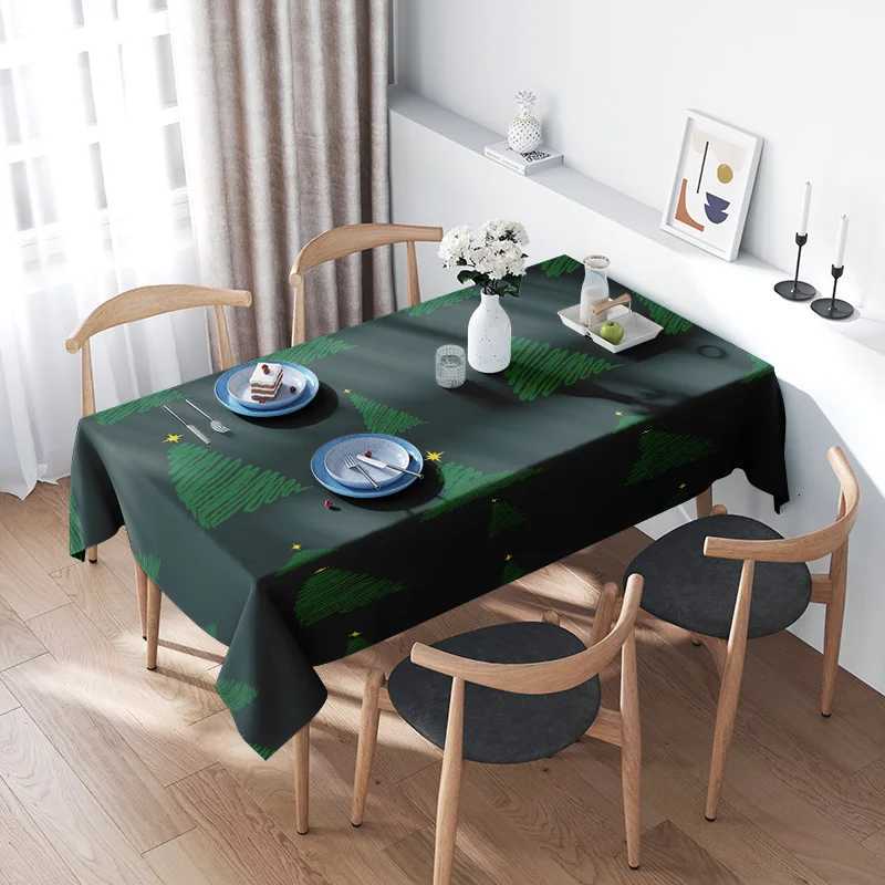 Modern Dining Table Cover with Green Christmas Tree Pattern for He Decor 60x95cm Non-Slip Rectangar Tablecloth H251110-image-1083979029