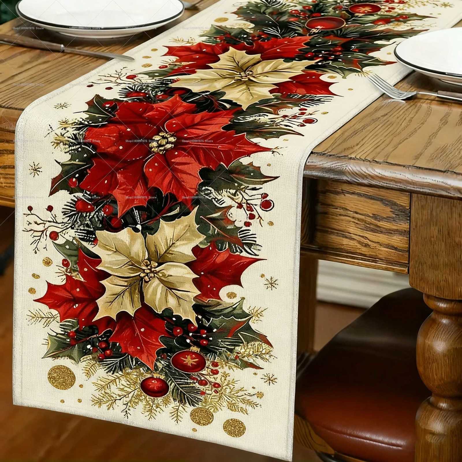 1pc 2D Christmas Table Flag Festive Atmosphere He Xmas Party Decor Indoor Kitchen Decor Table Runner for Holiday Celebrations H251110-image-1083975601