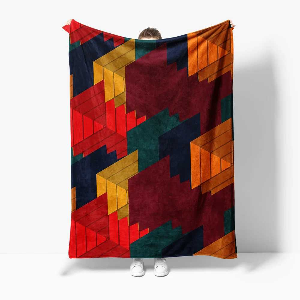 Geometric Pattern Fleece Blanket Vivid Color Block Throw Blanket Sofa Bed Decorative Throw Blanket GiftW251107-image-1083904394