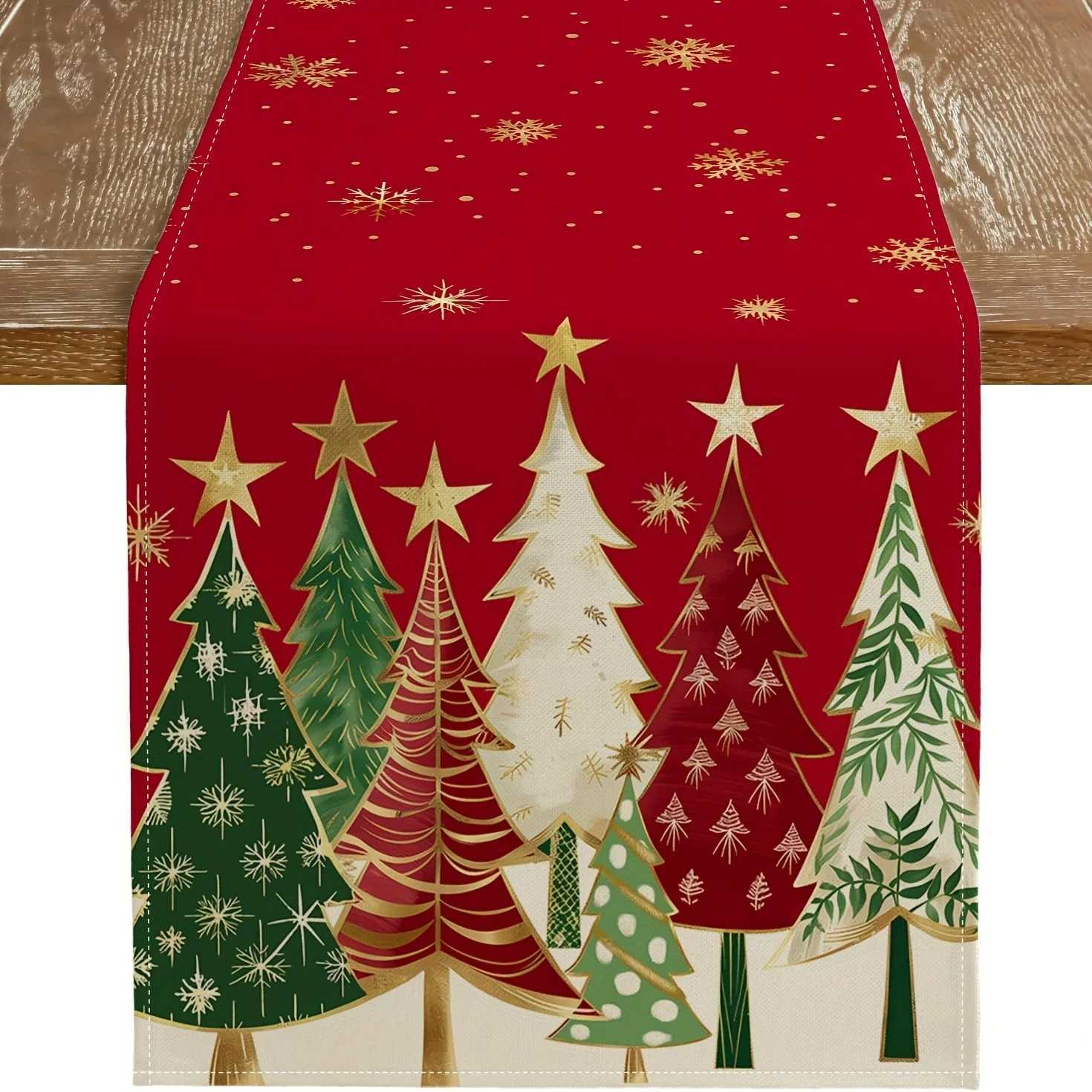 Christmas Tablecloth Rectangar Woven Holiday Table Decoration With Red Christmas Tree Design For Holiday Dining Indoor Outdoor H251110-image-1083975340