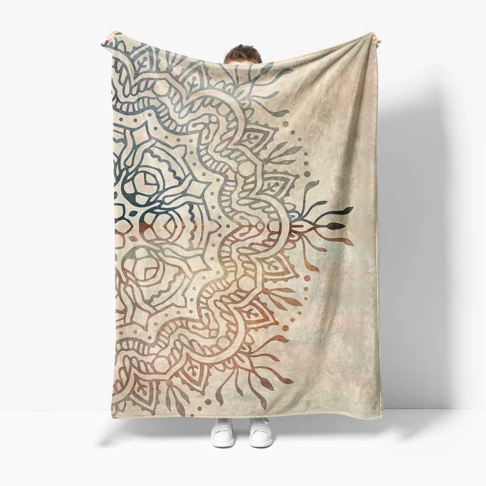 Boho Mandala Throw Blanket - Psychedelic Geometric Pattern Fleece Blanket for Sofa Bed Living Room Bedroom DecorationW251107-image-1083906356