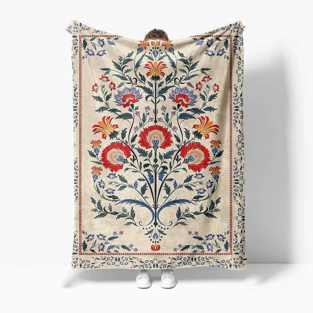 Floral Print Fleece Blanket Soft Warm Throw Blanket Bed Sofa Decorative Bedding GiftW251107-image-1083906008