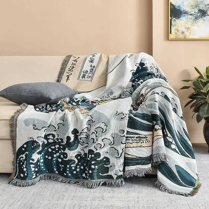 Textile City Japanese Simple Style Wave Home Cloth Sofa Blanket Dust Cover Jumbo Size Double Sofa Cushion Camping Picnic ClothW251107-image-1083909813