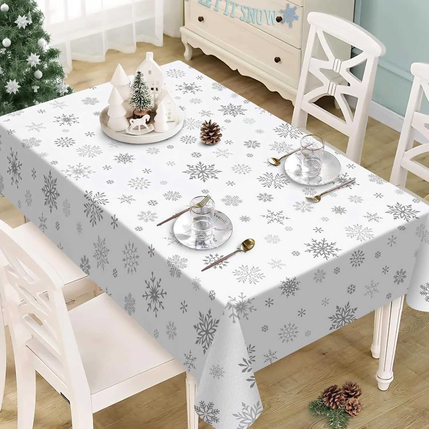 Christmas White Snowflake Waterproof Tablecloth Table Decor Winter Holiday Kitchen Dining Tablecloth Christmas Decorations H251110-image-1083979193