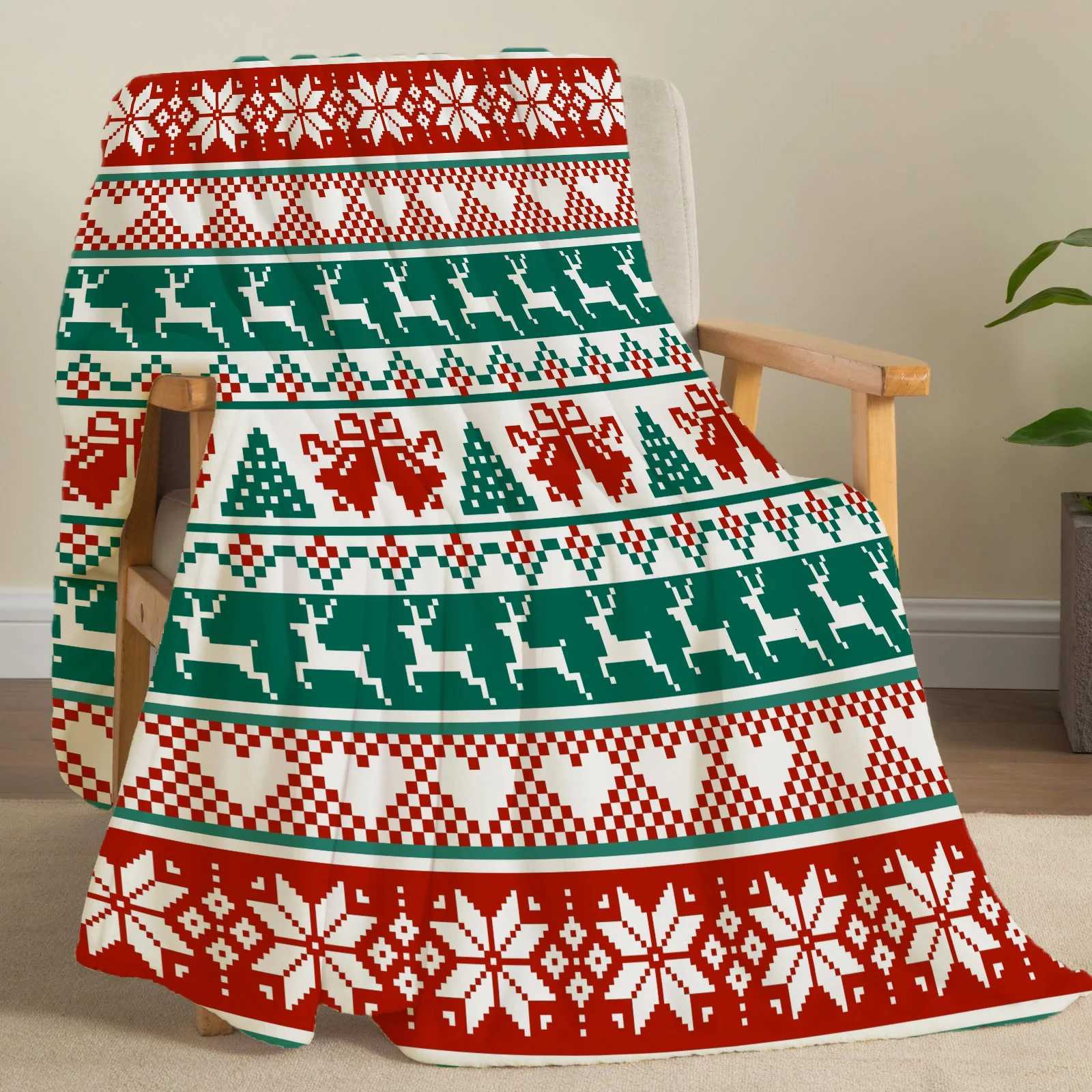 Christmas Creative Throw Blanket Flannel Elk Print Blanket Super Soft Cozy Sofa Nap Blanket Home Blanket Perfect Gift for HerW251107-image-1083904955