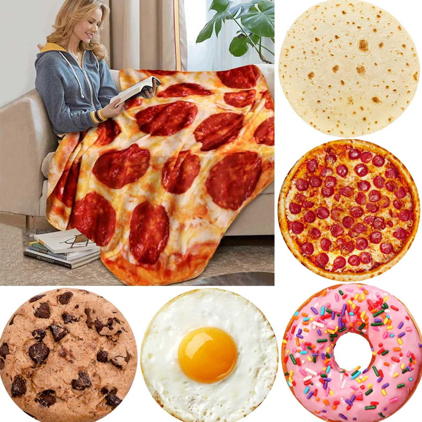 Warm Pizza Food Blanket Super Soft Plush Throw Blankets for Bed Sofa Bedspread Decorative Camping Winter Warm Round BlanketW251107-image-1083908569