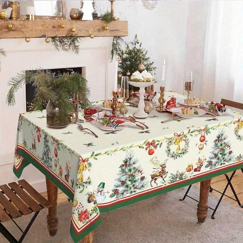 Christmas Festive Tree Reindeer Rectangle Tablecloth Dining Ro Decor Waterproof Tablecloth for Table Christmas Decorations H251110-image-1083975233