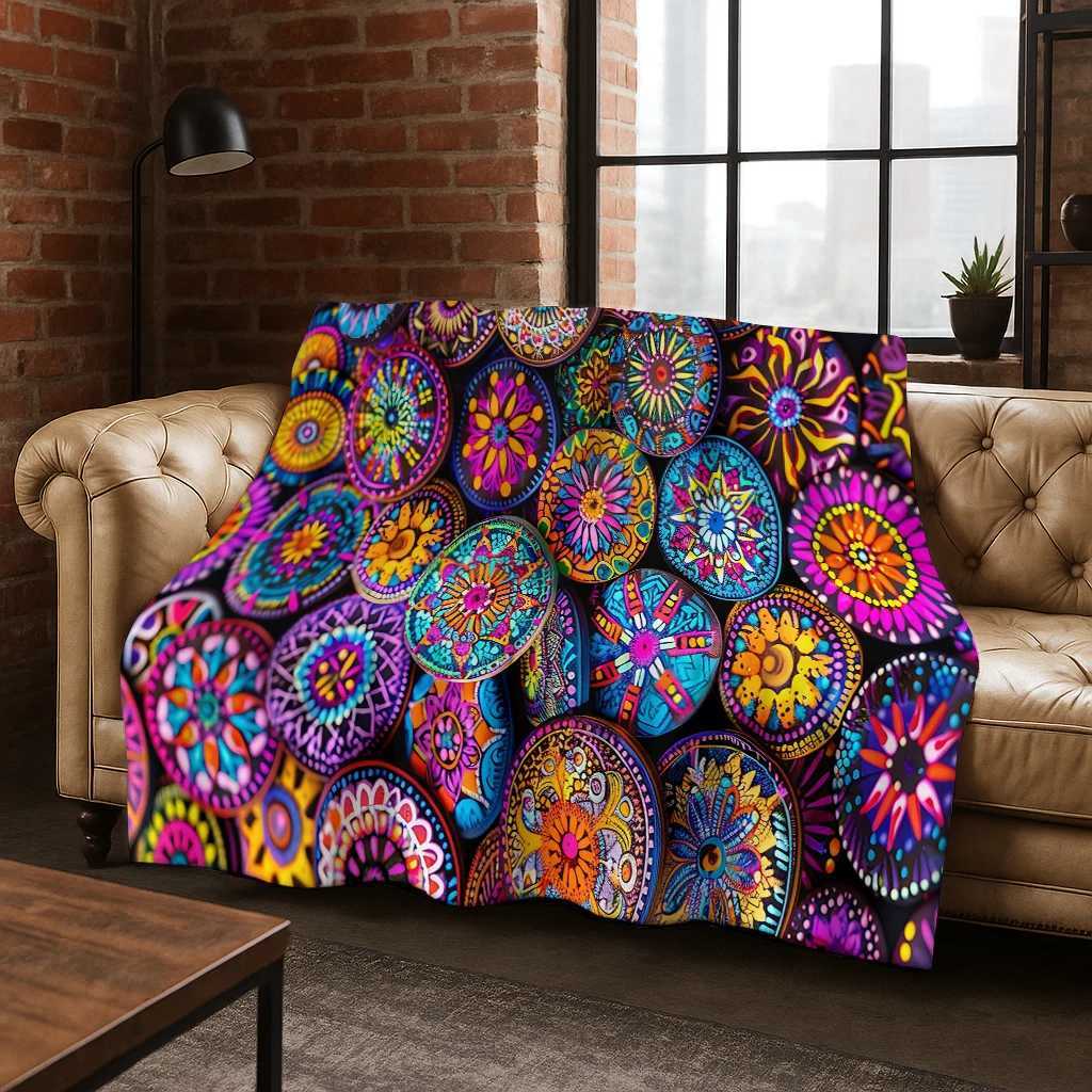 Colorful Baskets Mandala Bohemia Flannel Blanket Soft Warm Blanket for Bedroom Room Living Room Office Travel Camping PicnicW251107-image-1083909207