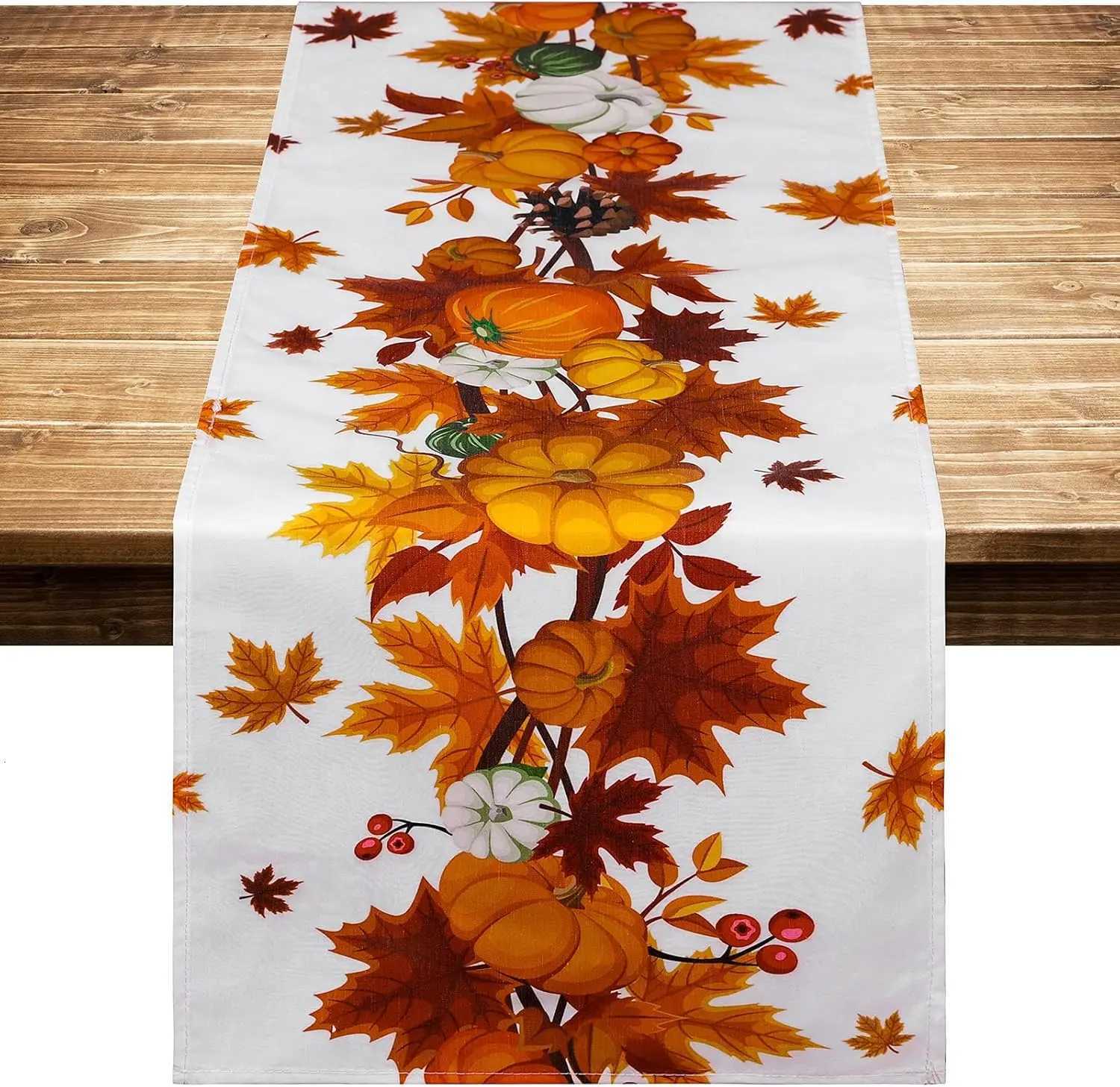 Fall Thanksgiving Pumpkins Linen Table Runner for Table Decoration Autumn Harvest Maple Leaves Table Runners Holiday Party Decor H251110-image-1083975234