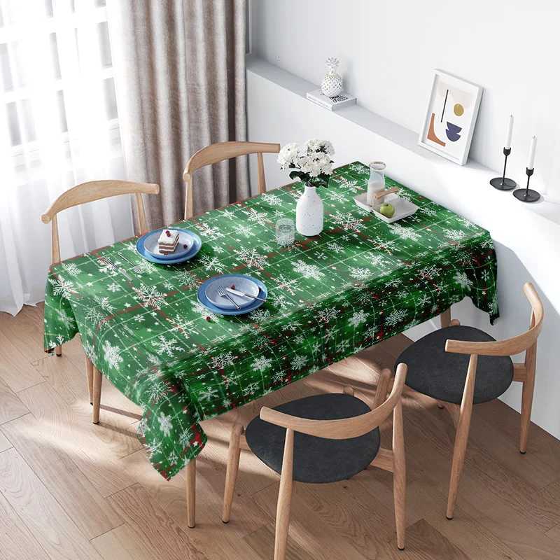 Waterproof Christmas Tablecloth Festive Green Snowflakes Holiday Dinner Party Decor Holiday Table Cover Winter Holiday Tableclot H251110-image-1083978963