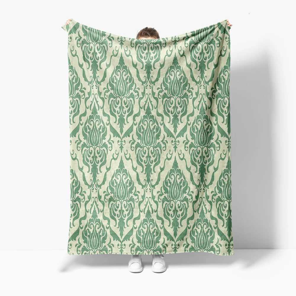 Vintage Damask Throw Blanket Soft Fleece Cozy Bed Blanket Sofa Decorative Throw Cushion Cover BedspreadW251107-image-1083905900