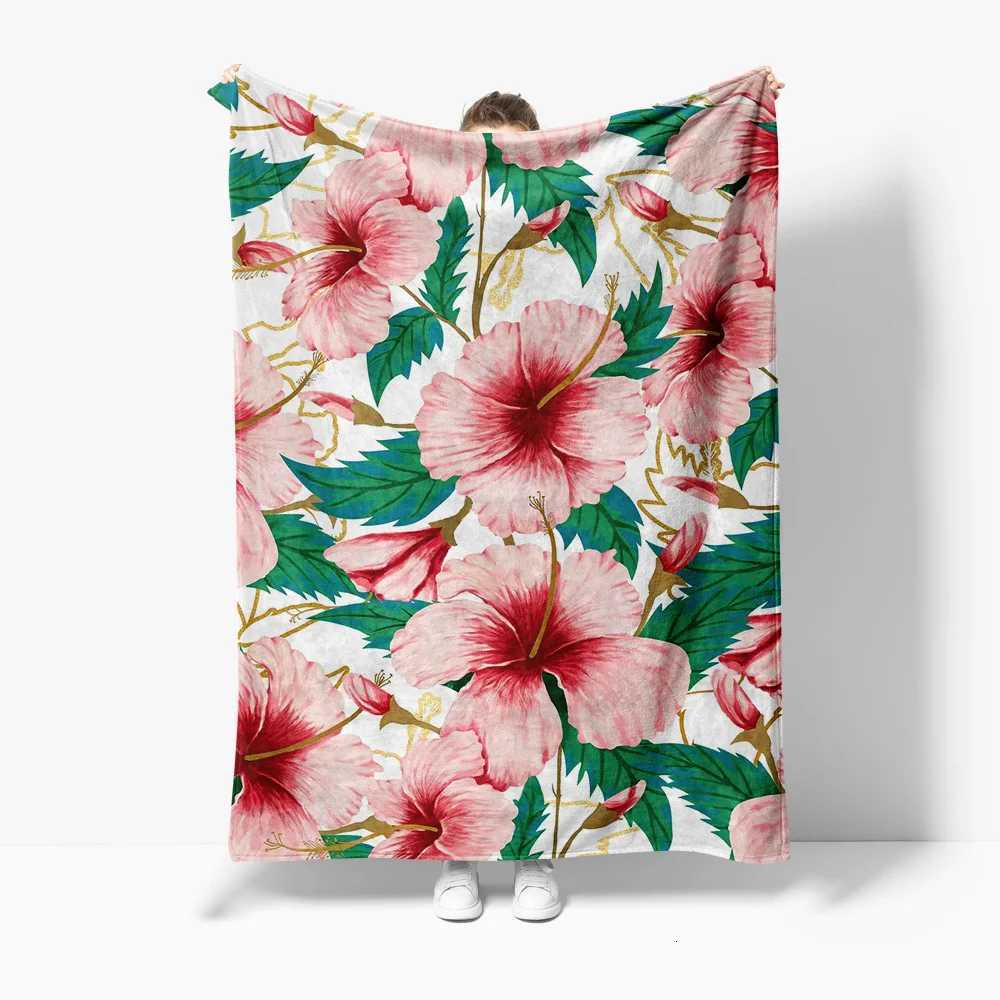 Floral Watercolor Hibiscus Print Soft Fleece Blanket for Women Girls Sofa Bed Decorative Throw BlanketW251107-image-1083903299