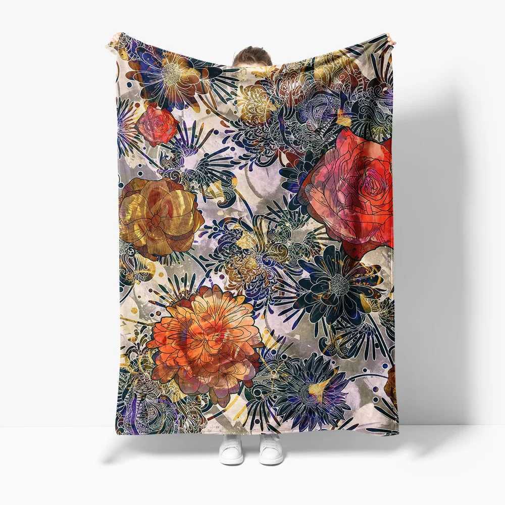 Floral Watercolor Print Blanket Bohemian Bedspread Vintage Damask Throw Blanket Decorative Sofa Cover Home DecorW251107-image-1083904151