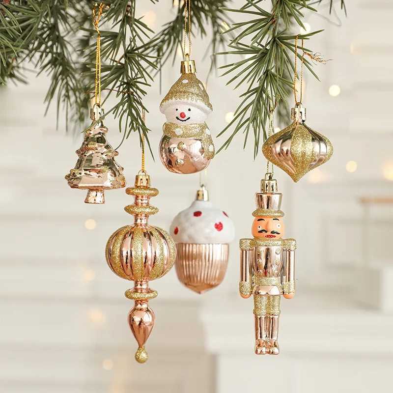 2pcs Christmas Rose Gold Small Hanging Pendants Xmas Tree Ornaments Snowman Noel Merry Christmas Decor 2025 Happy New Year 2026M251111-image-1084132845