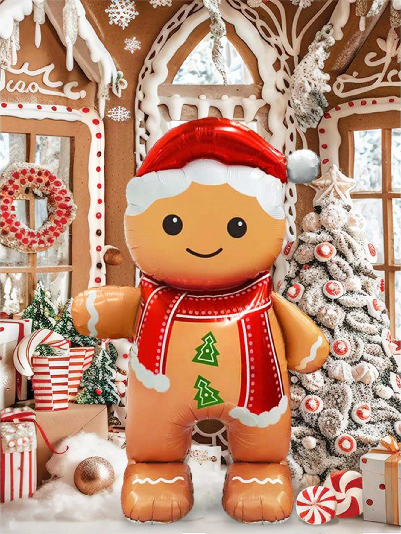 Christmas 1pc standing smiling gingerbread man aluminum foil balloon suitable for Christmas party decoration Christmas New Year balloon Y251111-image-1084088696