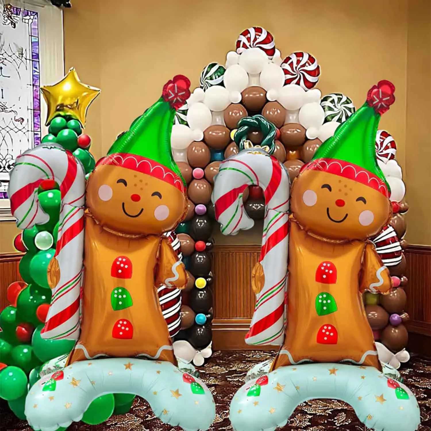 Christmas 2pcs base wearing green hat gingerbread man aluminum film balloons gingerbread man themed Christmas party decoration balloons Y251111-image-1084088404