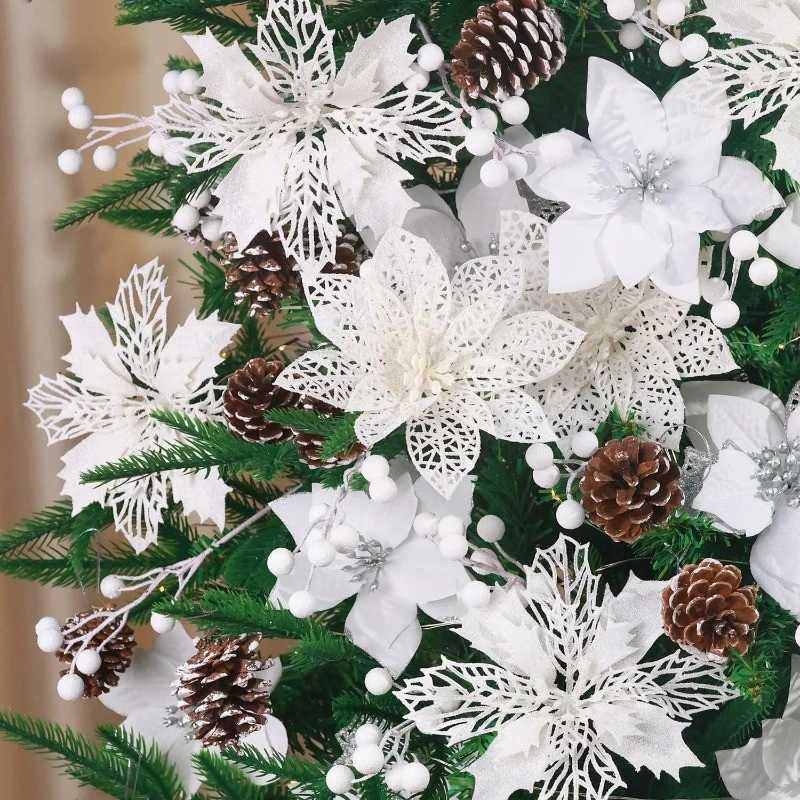 10Pcs Glitter Artificial Flowers Berries Stems Christmas Tree Decorations for Home Decor Xmas Wreath Party Supplies OrnamentsM251111-image-1084134803