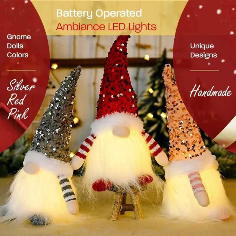 Christmas Plush Decorations Christmas Elf Lighted Swedish Tomte Xmas Plush Elf OrnamentsDecor Gift IdeaM251111-image-1084134638