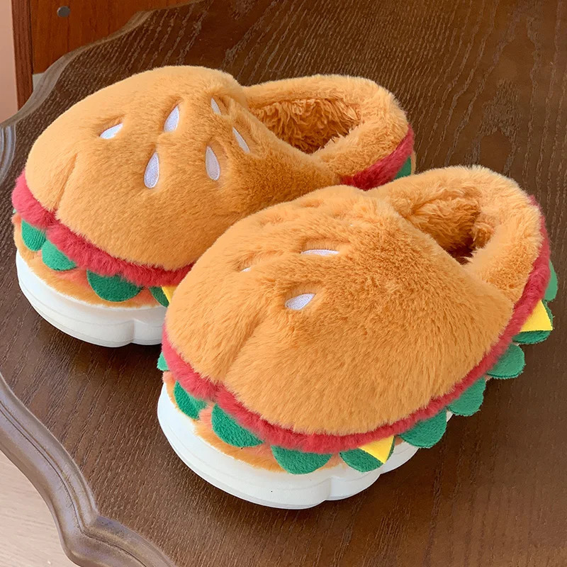 Hamburger slippers women in winter home bag and warm plush couple cotton shoes for women251111