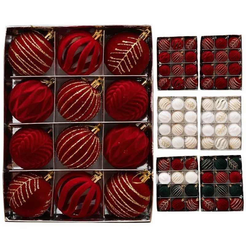 12/16pcs 6cm Wine Red Christmas Ball Ornaments Flocking Christmas Tree Party Decoration New Year Christmas Spheres Pendant BallsM251111-image-1084133795