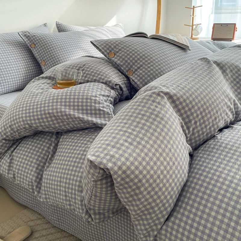 Japanese Style Duvet Cover with case Plaid Print Comforter Covers Set Soft Bedding Adults Kids Quilt Cover funda nordica H251111-image-1084143873